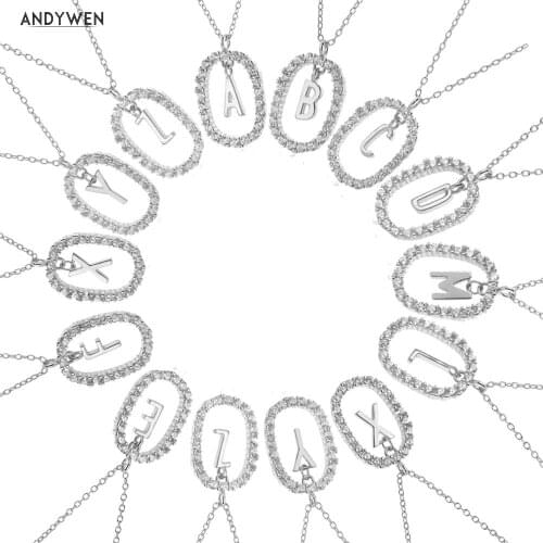 ANDYWEN 925 Sterling Silver Gold A-Z Letters Alphabet Initial Pendant Crystal Necklace Choker Long Chain Women Wedding Jewelry