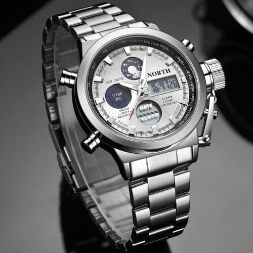 Luxury Brand NORTH Sport Mens Watches Military Wrist Watch Men Dual Display Waterproof Watch Quartz Clock Army Relogio Masculino