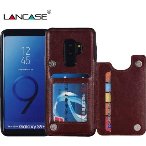 LANCASE For Samsung S9 Case Leather Flip Card Holder Slot TPU Cover For Samsung Galaxy S9 Plus Case Wallet Magnetic Buckle Coque