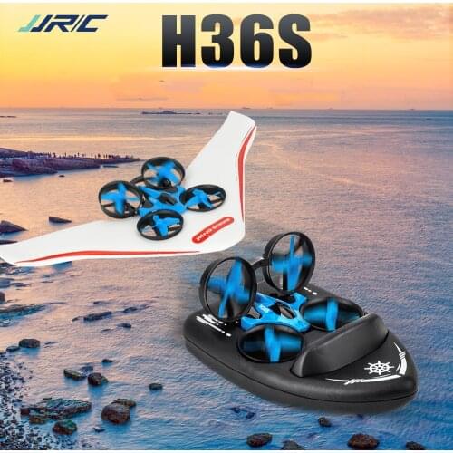 JJRC New Upgrade H36S 2.4Ghz All in One RC Drone/ Glider Airplane/ Hovercraft Sea-Land-Air Switchable Helicopter Kids Toy Gift