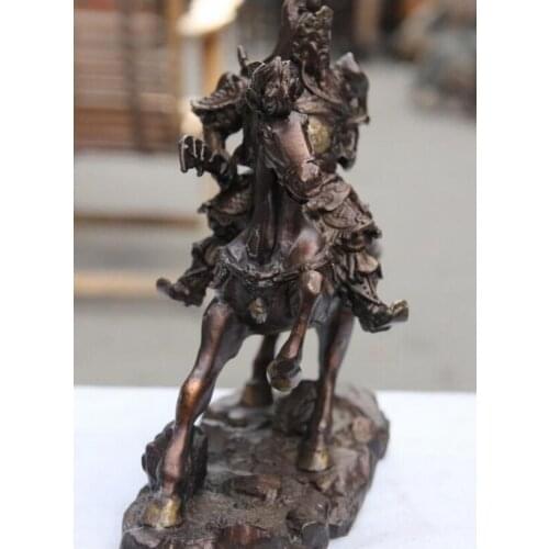 9 China Red Copper Bronze Loyalism Guan Gong Warrior hold Sword On Horse Statue