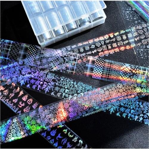 10Pcs/Set Holographic Laser Nail Foil 4*100cm Geometric Xmas Unicorn Rose Flower Nail Art Transfer Sticker Manicure Decoration