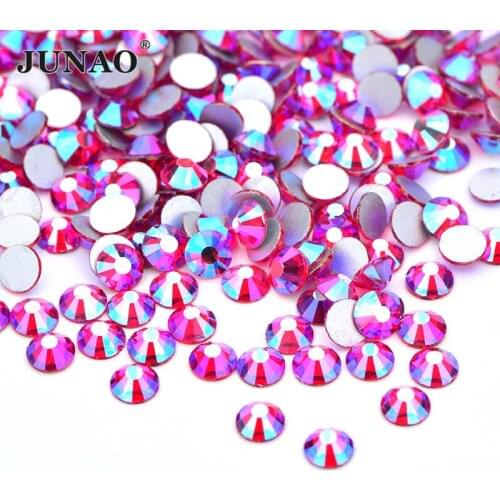 JUNAO ss6 ss10 ss16 ss20 ss30 Light Siam AB Glass Crystal Nail Rhinestones Flatback Round Glue On Stones Nail Art Decorations