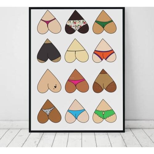Body Positive Art Posters and Prints Heart Butts Feminism Canvas Painting Funny Wall Pictures for Bathroom Home Decor No Frame
