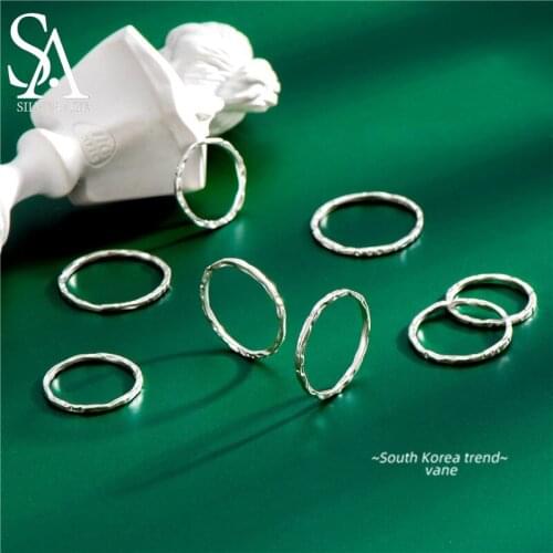 SA SILVERAGE Fine Circle Silver Natural Color Ring Jewelry Wholesale S925 Sterling Silver Design Texture Closed Ring Womens
