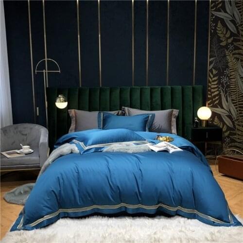 Ribbon Border Embroidery Bedding Duvet Cover Set Soft Queen King 4Pcs Luxurious 1000TC Egyptian Cotton Comforter Cover Bed Sheet