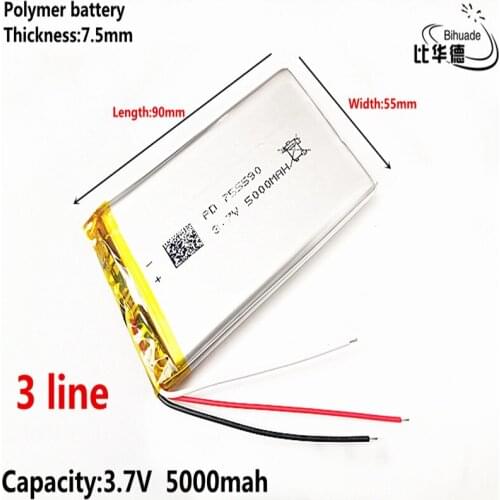 3 line Good Qulity Liter energy battery 3.7V,5000mAH 755590 Polymer lithium ion / Li-ion battery for tablet pc BANK,GPS,mp3,mp4