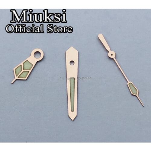 Miuksi rose gold light green watch hands green super luminous hands fit NH35 NH36 movement
