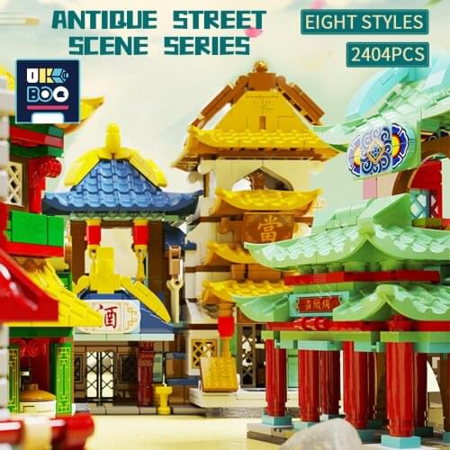 UKBOO City Chinese Street View Building Blocks Set Traditional Shop Antique Store Scenes Bricks Construction Toys for Children