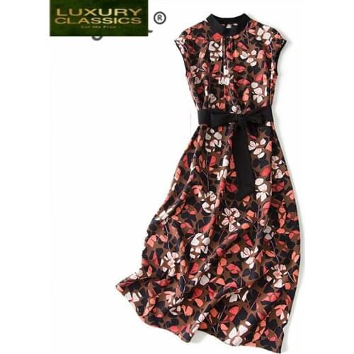 Real Summer Dress Women Silk Dresses Vintage Sleeveless Long Vestidos Female Beach Evening Party Ropa Mujer Dresses A0319