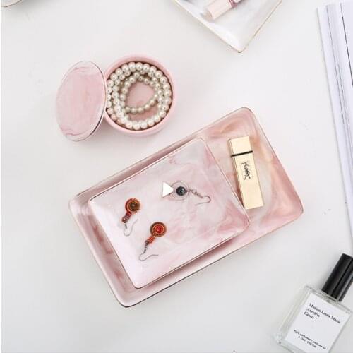 Nordic Style 1PCS Ceramic Square Golden rim Jewelry Dish Plates Rings Snack candy Storage Tray Snack Wedding Decoration Crafts
