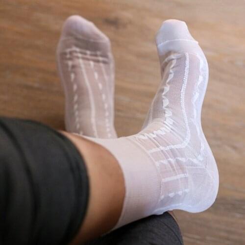 Tube Socks Mens Stocks Business Dress Stockings Sheer Socks Exotic Formal Wear Suit Men Wear Sexy White TNT Strip Socks