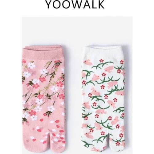 YOOWALK Japanese style Two fingers ankle socks harajuku kawaii tabi socks fashion cartoon Socks flowers cotton invisiblei