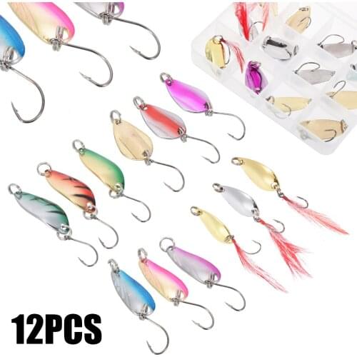 New 12Pcs Colorful Metal Spoon Lure Spinner Bait Hard Sequins Fishing Tackle Box For Trout Artificial Trout Lure Tackle Set