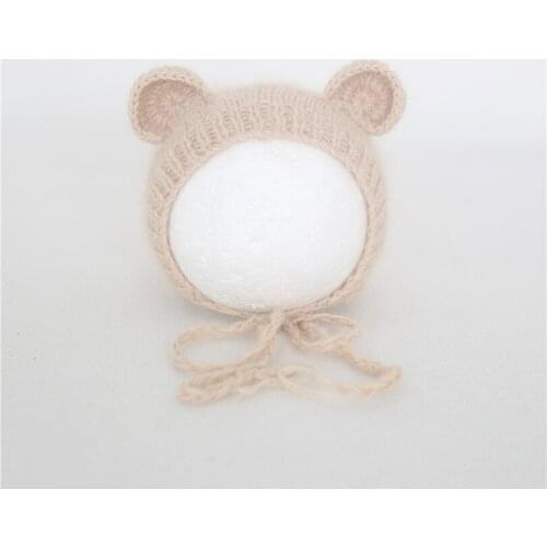 Newborn Angola Bonnet Photo Prop Handmade Knit Teddy Bear Hat Newborn Animal Hat Photography Props