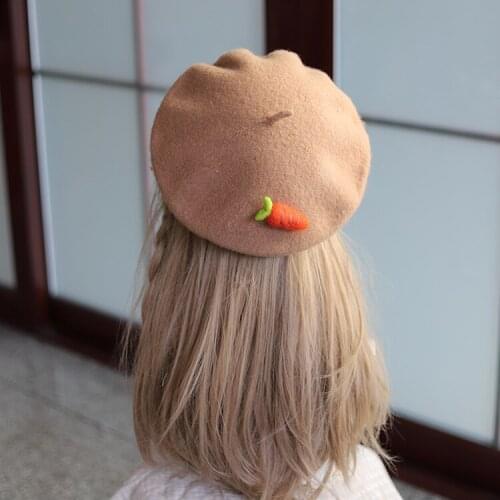 Japanese style Autumn Soft Girl Carrot Pink White Beret Sweet Cute Versatile Woolen Cap Mori Girl Womens Hand Made Flat Hat