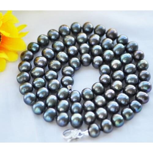 P7458 17"-48" 12mm Black Round Freshwater Pearl Necklace CZ
