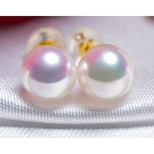 AAA natural 8-9mm Akoya white pearl pearl earrings