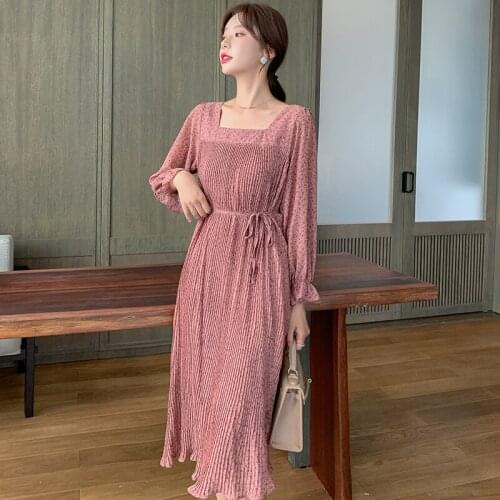 889# Maternity Dress Spring Autumn Chiffon Long Sleeve Loose Stylish A Line Dress for Pregnant Women Mom Dress