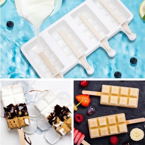 4 Cell Big Size Waffle shape Silicone Ice Cream Mold Popsicle Molds DIY Homemade Dessert Freezer Fruit Juice Ice Pop Maker Mould