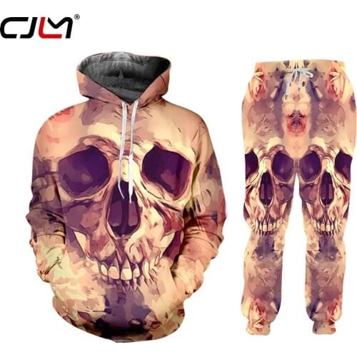 CJLM 3D print Rose skull tracksuit women/men 2 pieces hoodies winter jogging Zip Hoodie Jogger suit custom set jogging Harajuku