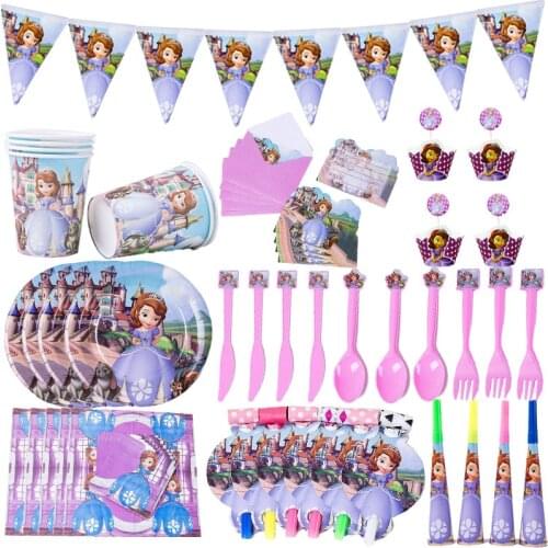New Disney Sofia Princess Theme Party Disposable Tableware For Decorations Birthday Party Baby Shower Napkin Plate Cup Supplies