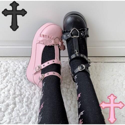 Lolita Shoes Kawaii Shoes Loli Devilian Little Bat Style Bowknot Demon Dark Goth Punk Platform Cosplay LoliShoes High Heel 5.5cm