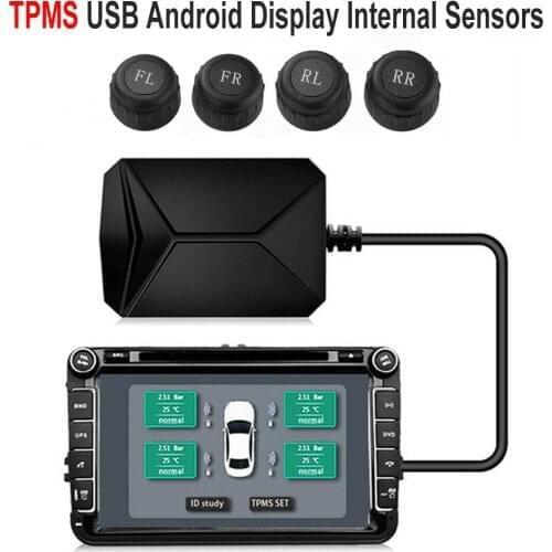 USB Android TPMS Car Tire Pressure Alarm Monitor System For vehicle Android player Temperature Warning with four sensors