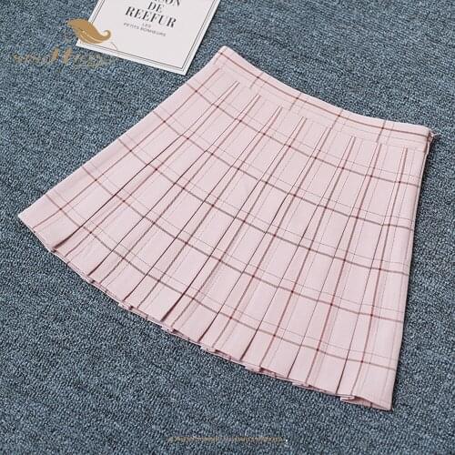 SISHION Sweet Women Pleated Skirt Fashion Plaid A-Line Mini High Waist Chic Skirt Kawaii Casual Ladies Plaid Skirt VD2359