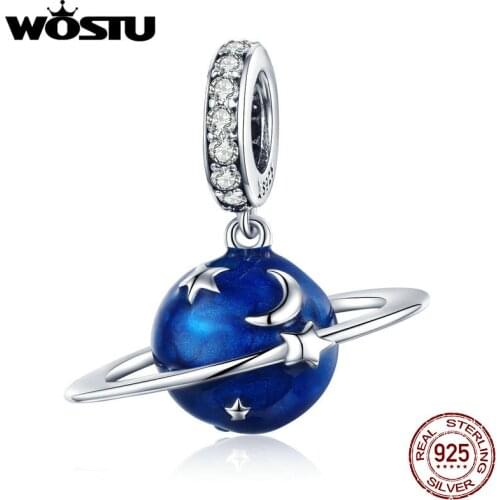 WOSTU Top Sale 925 Sterling Silver Shiny Star Not round Beads Charm Fit Bracelet Necklace Pendant Original Jewelry Gift CQC933