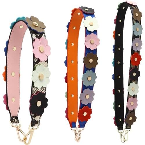 Flower 3D Design Bag Strap Women Shoulder Strap You Leather Bag Handles Female Handbag Strap Accessories Wide Purse Belt KZ0397
