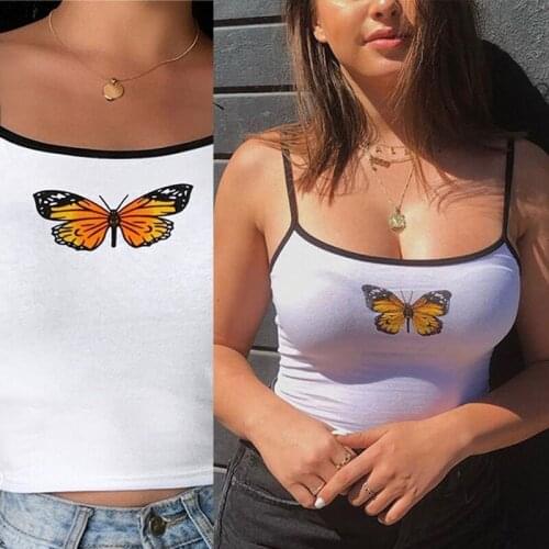 Womens Butterfly Pattern Vest Sleeveless Stretch Casual Basic Camisole