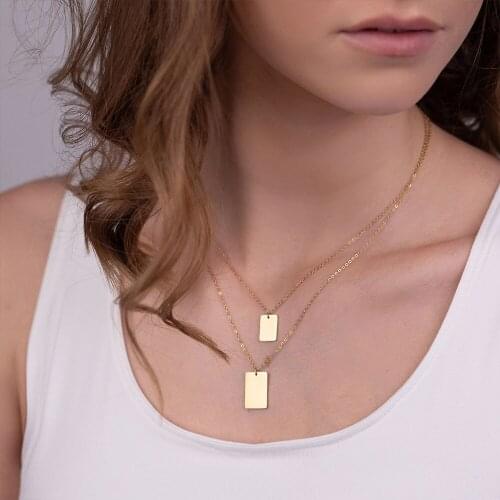 Visunion Stainless Steel Square Necklace Set 2 PCS Layers O-Chain Hypoallergenic Pendant Necklace for Women Can Be Engraved Gift