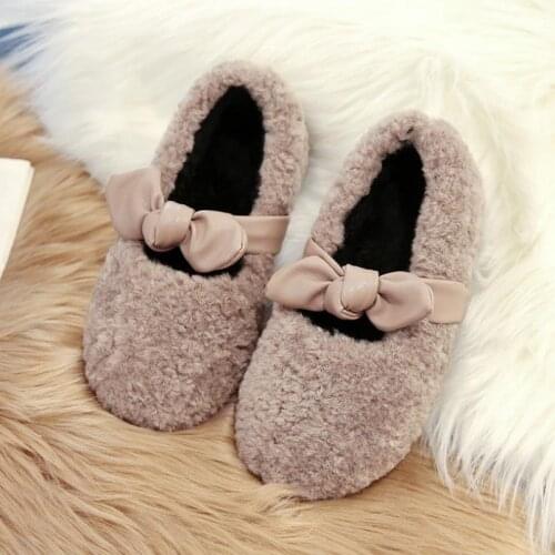 Winter childrens cute bowknot toddler slippers baby girls boys warm fur indoor floor shoes fashionable soft home slippers