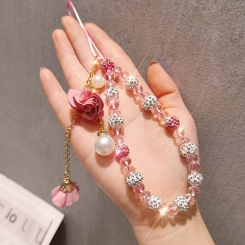 1Pcs Elegant Mobile Phone Lanyard Short Hand Strap for Key USB Bracelet Phone Case Flower Pendant DIY Tassel Phone Straps