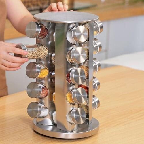 20 Pcs Rotating Glass Seasoning Bottles Spice Rack Jars Durable Stainless Steel Seasoning Bottle Kitchen Seasoning Bottle Set