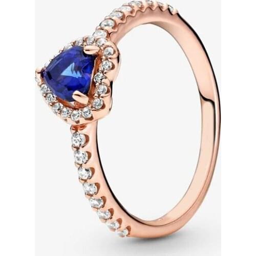 2021 New Free shipping Authentic 925 Sterling Silver Sparkling Blue Elevated Heart Rings For Women European Original DIY Jewelry