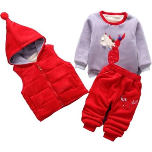 3pcs/Lot! Super Warm Winter Childrens Clothes baby boys girls suit fleece sweater + Hooded vest + pants Infant thickening suit