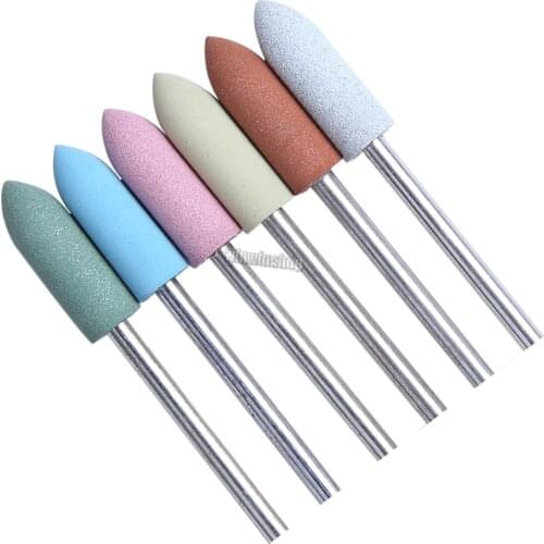 6Pcs/set Dental SILICONE Rubber polishers Resin burs Diamond polishing Burs 2.35mm Mix-Colors