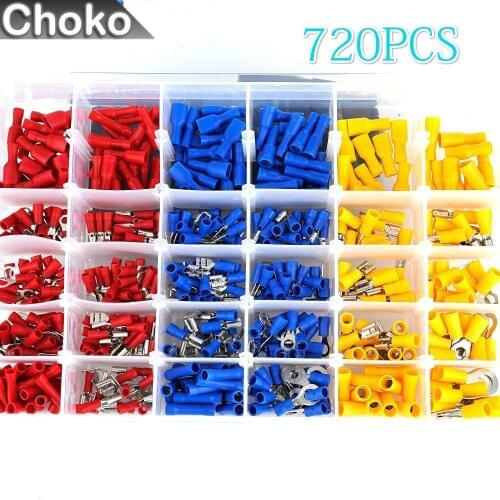 720Pcs Assorted Insulated Electrical Wire Terminals Crimp Connector Spade Set Red Yellow Blue