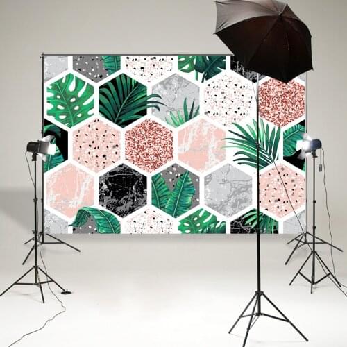 Marble background geometric shapes tropical leave gold glitter background Photography backdrops wedding party decor poster B-836