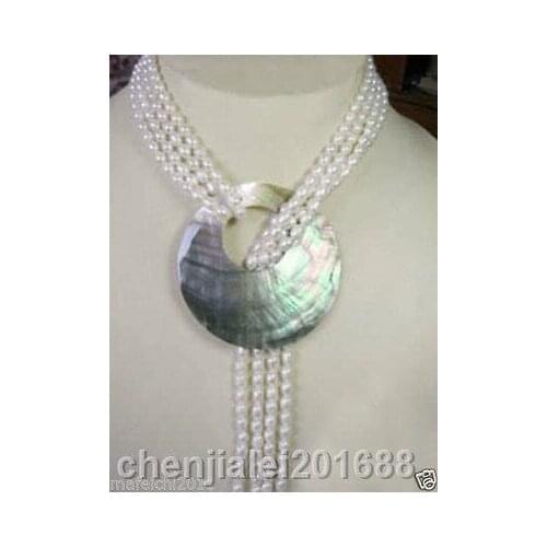 6-7MM White Akoya Cultured Pearl Necklace Shell Pendant 50