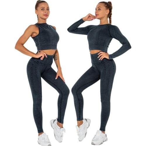 Seamless Yoga Set 2 Piece Gym Workout Clothes for Women Sportswear Long Sleeve Suit for Fitness Active Wear Women Sport Outfit