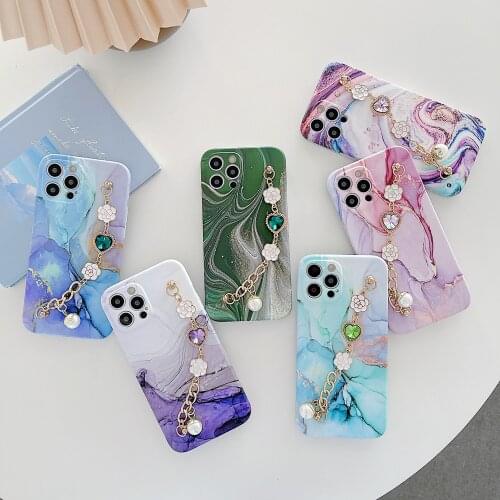 Gem Bracelet Marble Phone Case For iPhone 12 Pro Max 11 X XR XS Max 12 Mini 7 8 Plus Geometric Camera Protection Luxury Fundas