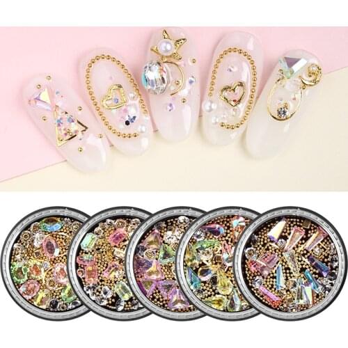 Black Box Mixed Material Metal Rhinestone Nail Ornament Geometric Shape Nail Metal DIY Nail Ornament