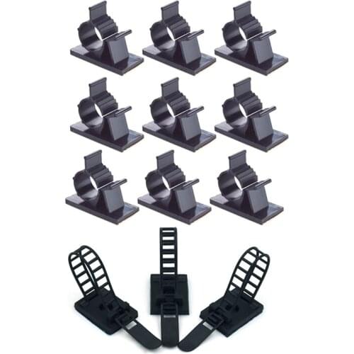 40Pcs Black Adjustable Plastic Cable Clamps Self Adhesive Car Cable Clips - 20Pcs 25.4x18x64Mm & 20Pcs 25.2x19.1x22.2Mm