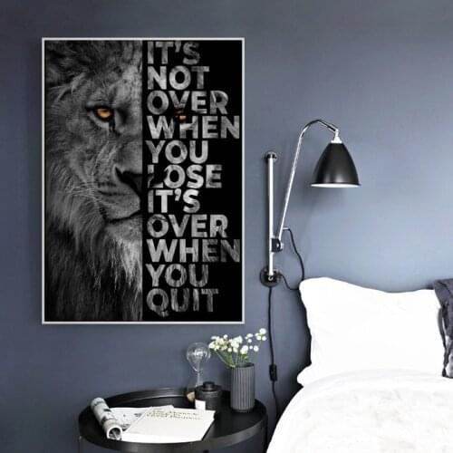 Black Lion with Inspirational Words Wall Canvas Art Painting Posters And Prints on Canvas Art Picture for Living Room Home Decor