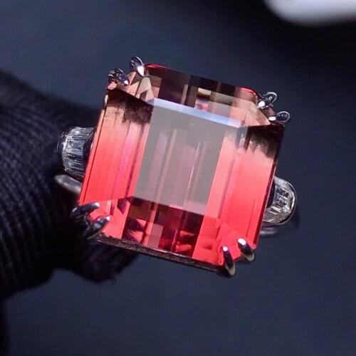 E426 Tourmaline Ring Pure 18K Gold 100% Natural Watermelon Tourmaline 11.65ct Gemstone Female Rings for Women Fine Ring