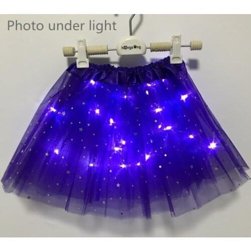 Purple Mesh Tulle Skirt With Light Glows Childrens Birthday New Year Party Fun Gift LED New Style Strange Kids Girls Skirt