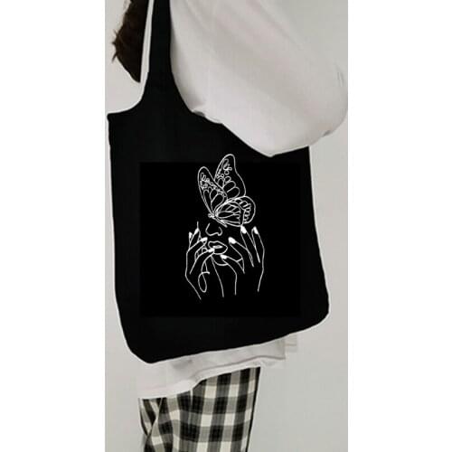 Cotton Linen Women Canvas Shoulder Bags Eco Friendly Shopping Bag Literary Art Vintage Handbag Tote Large Butterfly Gift Bag